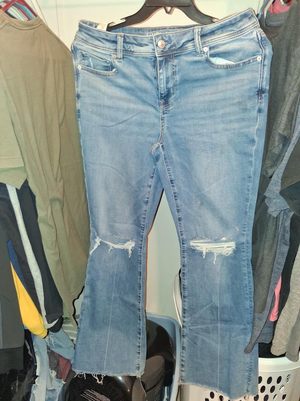 American Eagle Outfitters Light Blue Distressed Flare Jeans